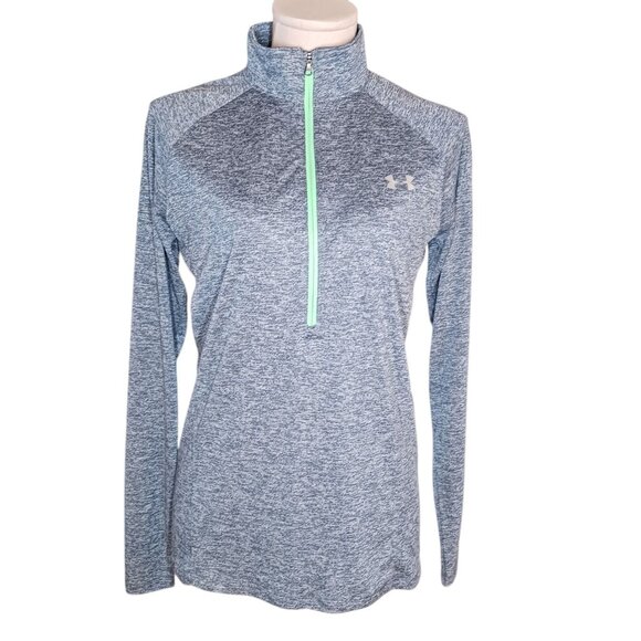 Under Armour Tops - Under Armour Heat Gear Loose Womens M 1/2 Half Zip Blue Static Running Top EUC